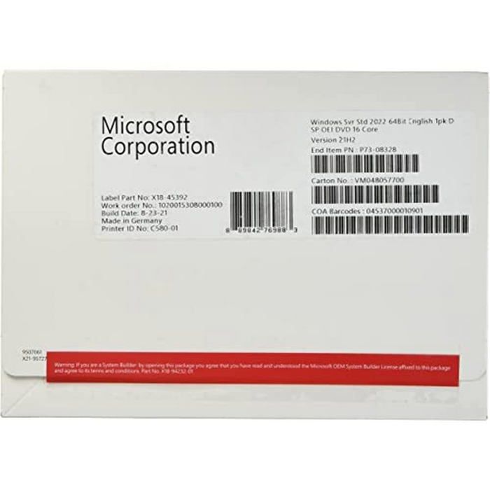 Microsoft DVD Windows Server 2022 STD. x64 16 Core [Royaume-Uni] - P73 ...
