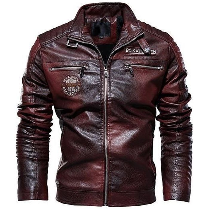 Zencart Veste En Cuir Hommes Hiver Polaire Moto Pu Veste En Cuir Homme Col Montant Coupe vent Decontracte Ropa De Hombre Manteau M CC223Red Cdiscount Pret a Porter
