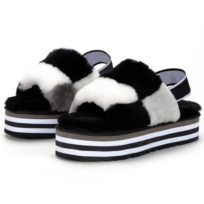 Chaussons Homme Rayures Hiver Mousse Mémoire - Pantoufles Chaudes Semelle Antidérapante