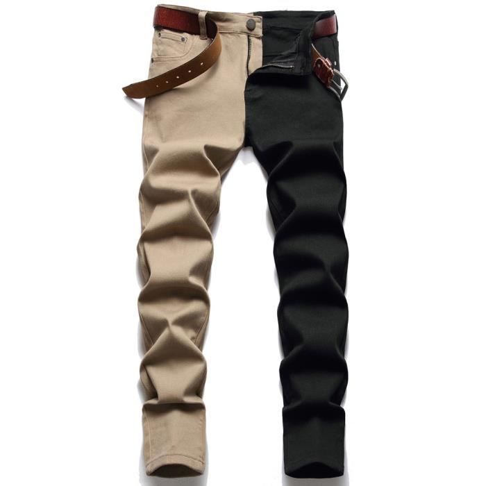 Jeans Fashion Homme Slim Fit 5 Poches Jean Stretch Tendance Couleur Contraste Effet Delave Noir gris Noir gris Cdiscount Pret a Porter