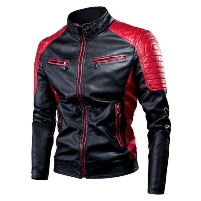 Blouson Homme Vintage Cuir Synthétique Léger Col Montant - Style Classique Robuste