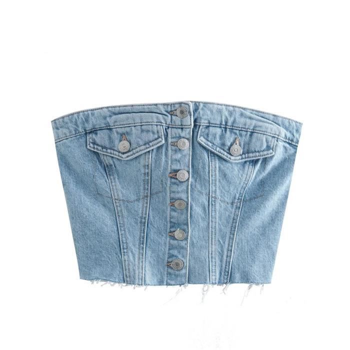Haut Une Épaule Métal Boucle Denim