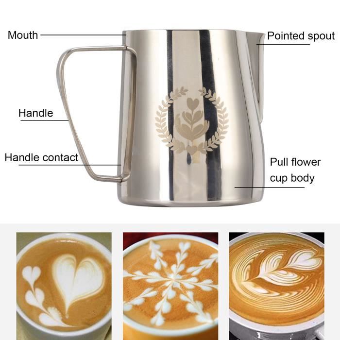 Pichet à mousse de lait - 90 ml - Avec poignée - En acier inoxydable - Avec bec verseur - Pour mousseur à lait, cappuccino et latte art