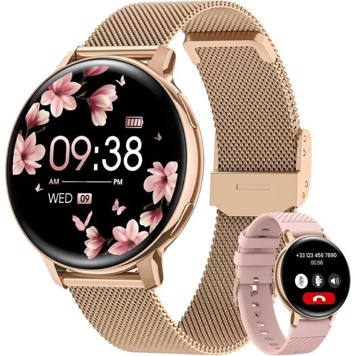 Montre Connectée Femme NAIXUES avec Appel Bluetooth 1.39 HD Smartwatch Santé Au Féminin 120+ Modes Sportifs Sommeil Fréquence Car