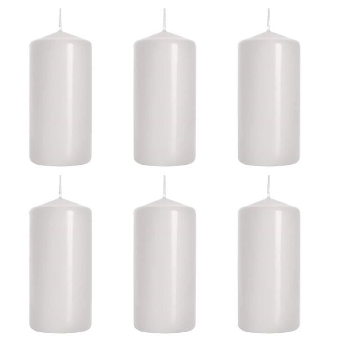 Nipter, Bougies piliers, cylindrique, blanche, diamètre 5 cm, hauteur 10 cm, inodore, combustion 20h, vendues en lot de 6 bougies