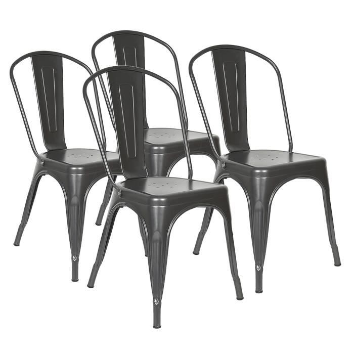chaise industrielle empilable avec dossier jardin balcon bistrot salon bronze - ohmg