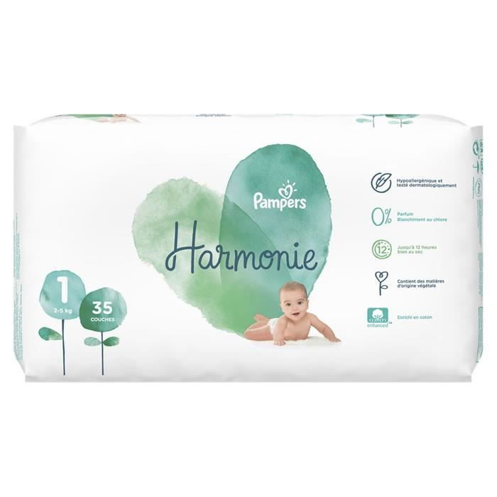 LOT DE 6 PAMPERS Harmonie taille 1 (25 kg) 35 couches Cdiscount