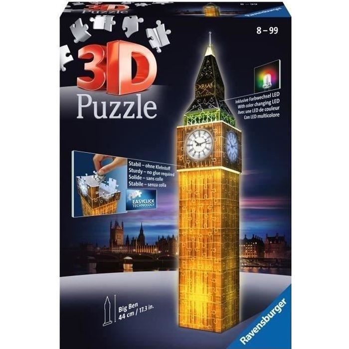 Puzzle 3D Big Ben illuminé Ravensburger Monument 216 pièces sans
