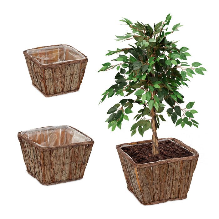 Lot 3 Pots De Fleurs Carrés Rotin Blanc - Cache-Pots 3 Tailles Relaxdays