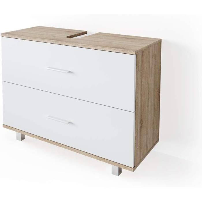 Meuble sous vasque simple Sola, Blanc, 100.2 x 72.4 cm avec 2 tiroirs