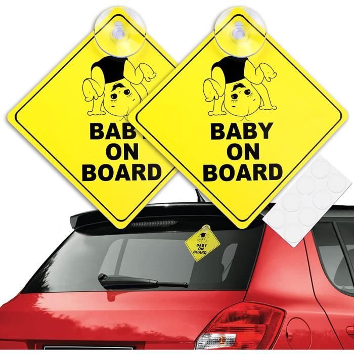 2Pièces Jaune Bébé à Bord Signe pour Voiture, Avec Ventouse Baby ooard  Autocollants D'avertissement de Sécurité Réfléchissante 28