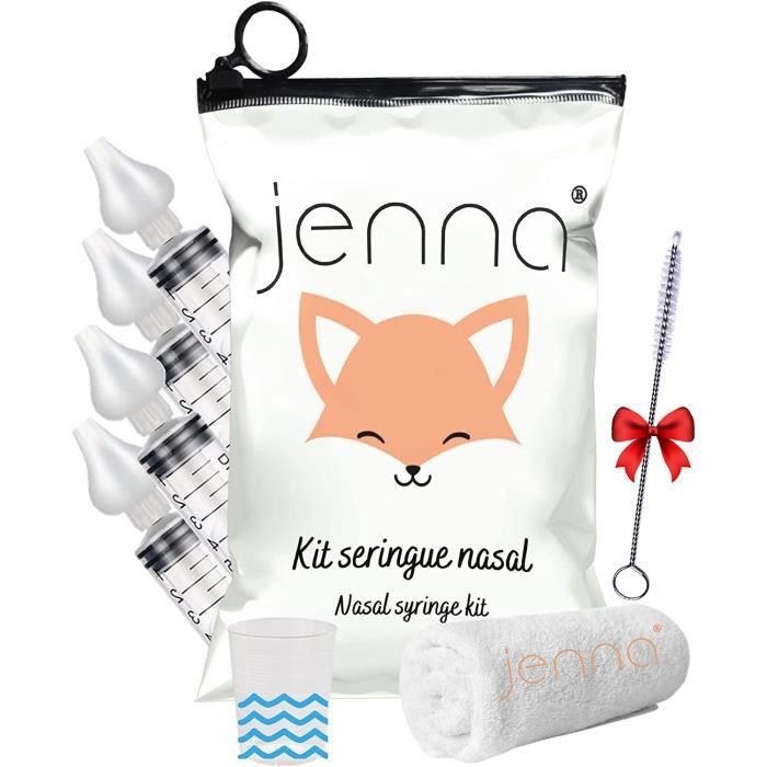 Kit Nettoyage Nasal Bébé Jenna - 4 Seringues 10ml + Brosse - Réutilisable, Silicone Souple - Sérum Physiologique