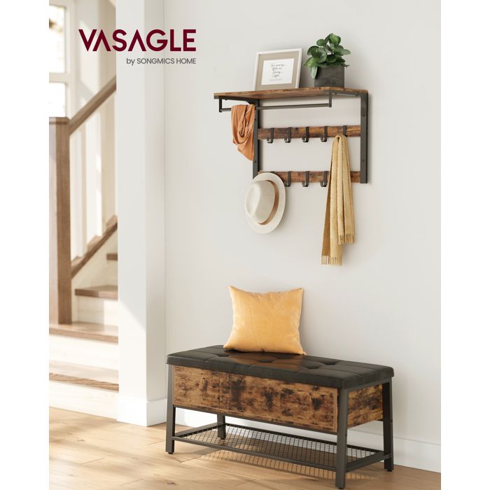 VASAGLE Porte-Manteaux Mural Meuble Entrée Vestiaire avec 10 Crochets en 2 Rangs