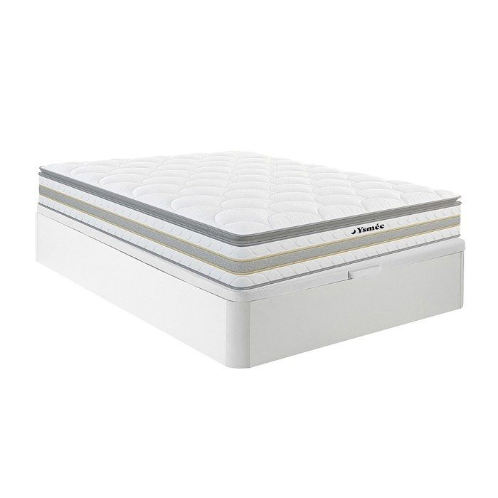 Ensemble 140 x 190 cm sommier coffre blanc + matelas ressorts ensachés et surmatelas intégré ép.29cm - CANTERBURY de YSMÉE