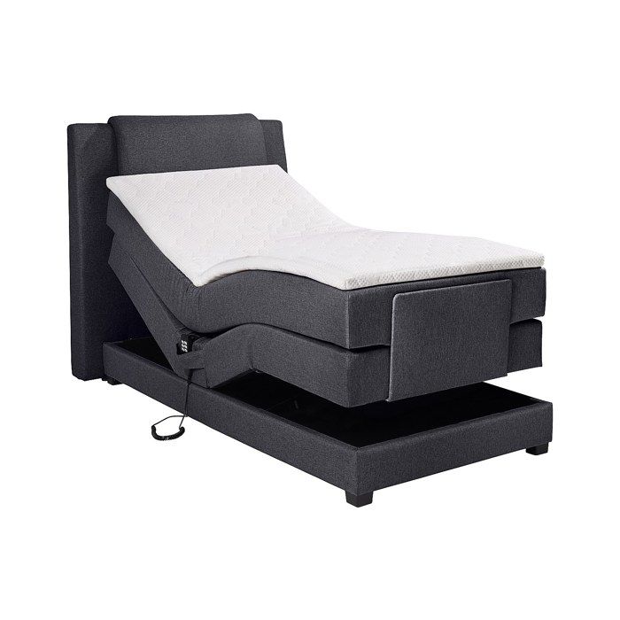 Ensemble complet boxspring tête de lit + sommiers relaxation électrique + matelas + surmatelas - 100 x 200 cm - Tissu - Anthracite -