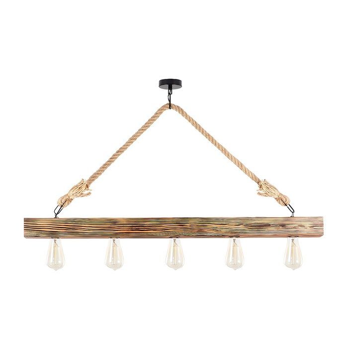 Lustre en bois - 5 lampes - L. 100 x H. 53 cm - Coloris naturel - EREBOS Lustre en bois - 5 lampes - L. 100 x H. 53 cm - Coloris naturel - EREBOS