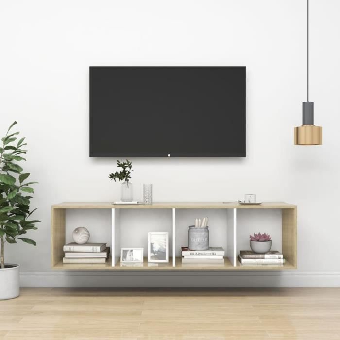 meuble tv mural blanc et chêne sonoma 37x37x142,5 cm aggloméré - vidaxl - contemporain - design