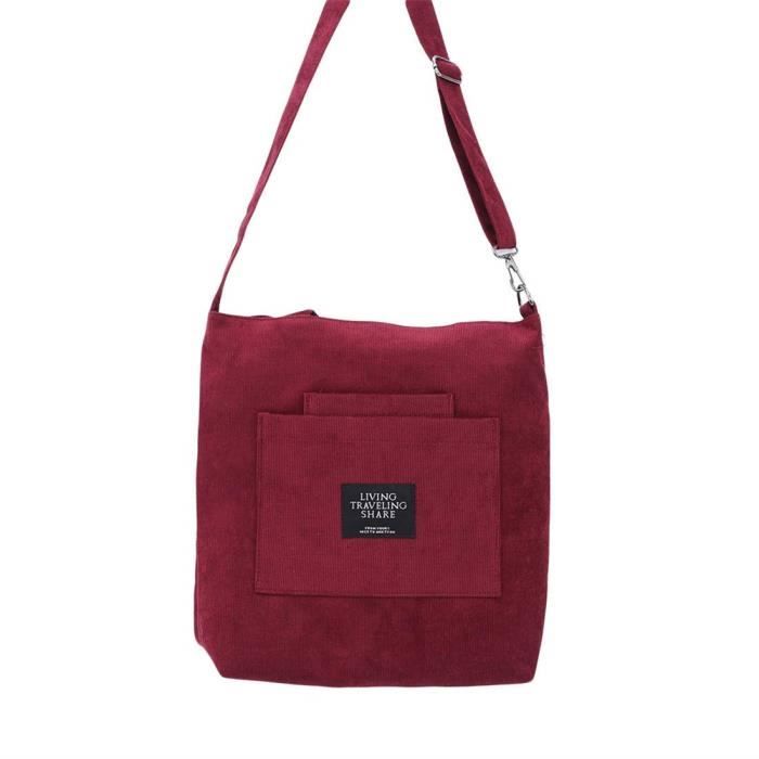 Sac à Bandoulière Velours Côtelé Grande Capacité – Pour Femme, Usage Quotidien, Voyage, école – Style Décontracté