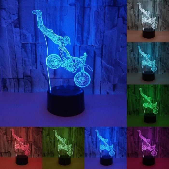 Lampe 3D USB à LED Modèle de moto à capteur 3D Lampe de nuit dambiance pour décoration de chambre à coucher