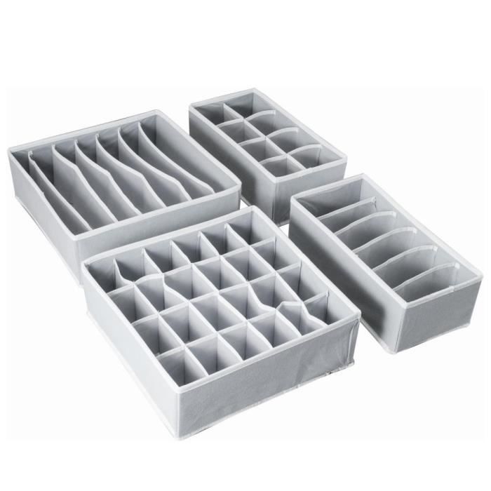 Organisateur de sous-vêtements - YNKKVRE - Lot de 4 - Gris - 6 à 24 compartiments - Pliable
