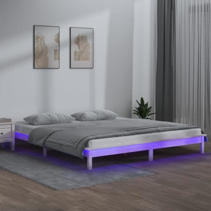Cadre de lit LED Blanc en bois massif 200x200 cm - ZERODIS A820627 117262