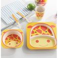 5 PCS Vaisselle Enfant en Fibre de Bambou Bol de Dessin d'Animal Set de Table pour Bebe Enfant Tasse Cuillère Fourchette Fauve-1