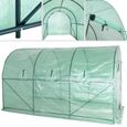 Serre de jardin tunnel avec bâche polyéthylène vert transparent 350x200x200cm 6 fenêtres serre 7 m² étagères légumes fruits semis-1