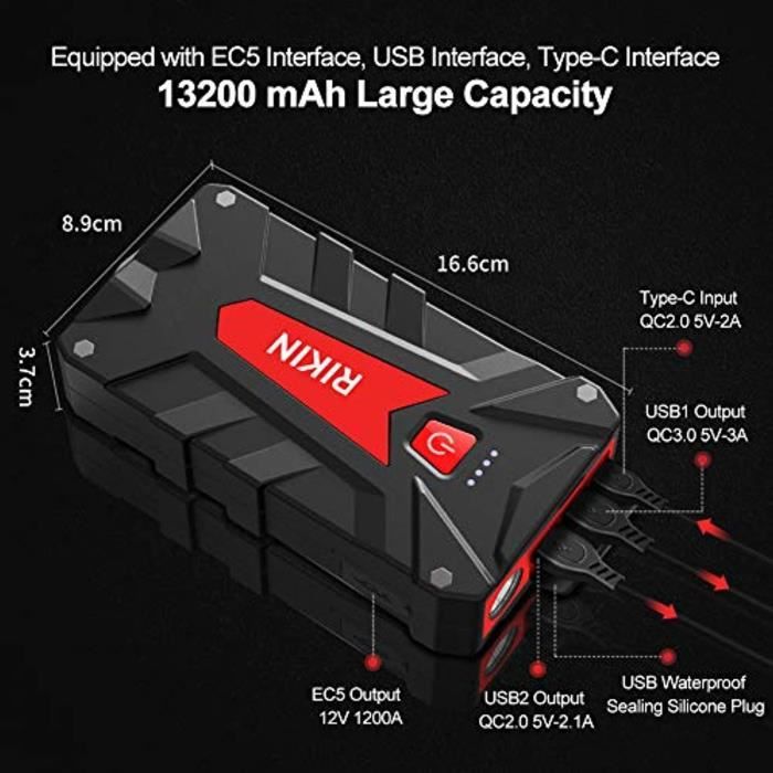 AOKBON Booster Batterie Voiture 1200A 13200mAh Démarrage de