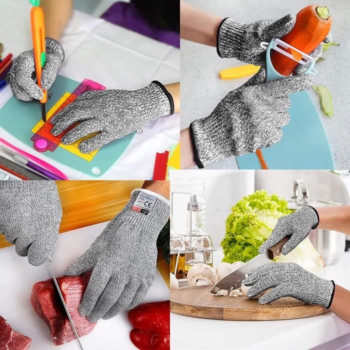 Gants De Travail - Dkddsss 2 Paires Anti Coupures Enfant Gants Niveau 5  Protection Protections Cuisine Butcher S