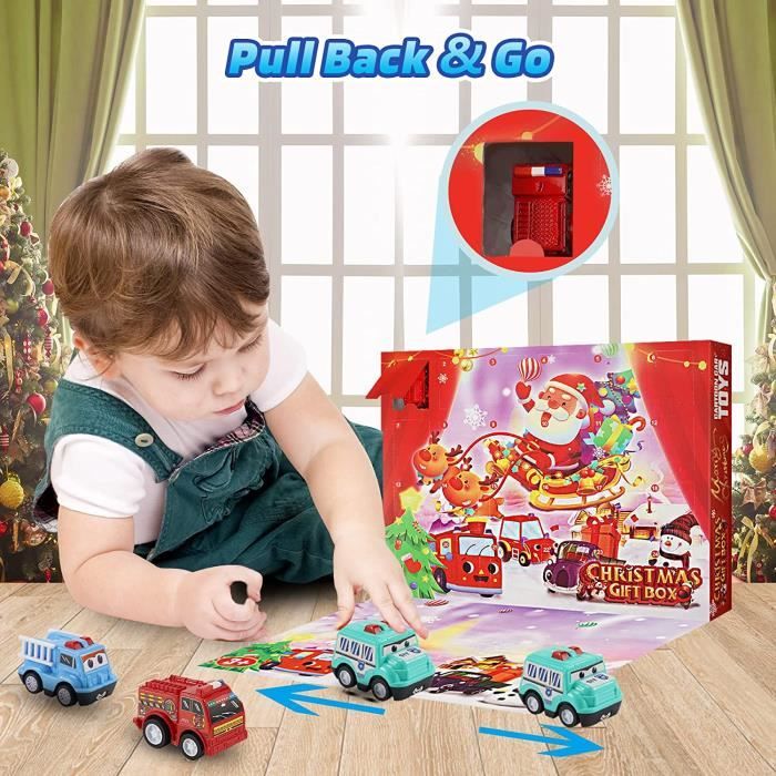 Calendrier De L'Avent Voiture – 24 Jours, 24 Voitures à Tirer, Alliage + ABS, 37,6 X 22,7 Cm, Noël, Dès 3 Ans