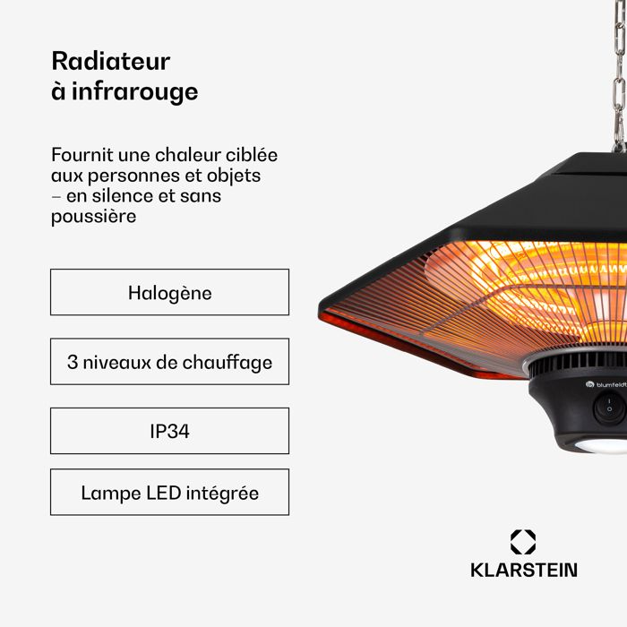 Radiateur Infrarouge Sur Pied Olympia 2000W – Chauffage Terrasse Jardin Maison, Réglable 650-1350-2000W, Design Moderne Noir