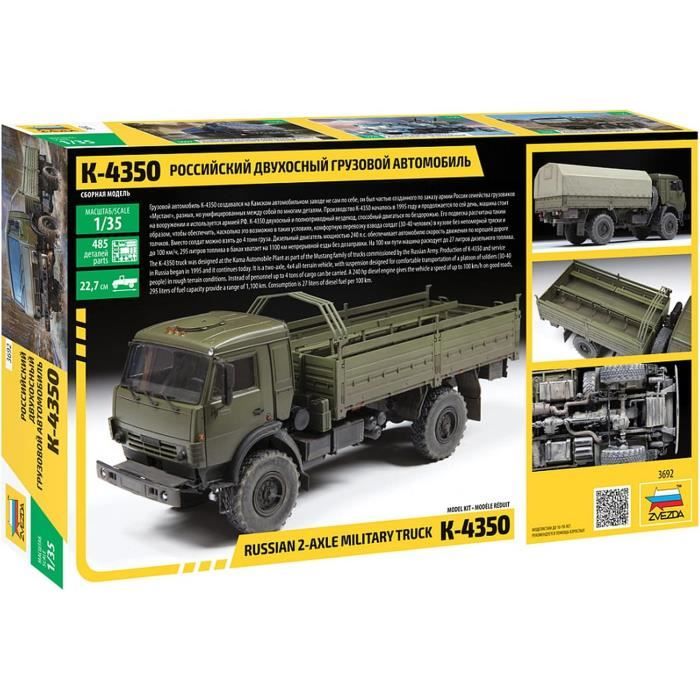 Zvezda 3692 – Camion Militaire Russe K-4350 échelle 1/35, Maquette Plastique à Monter, Niveau Expert