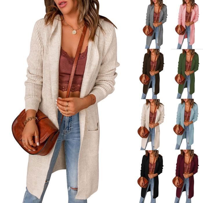 Gilet Long Femme En Tricot Léger - Cardigan Boutonné Manches Longues Pour Automne/hiver - Coupe Décontractée - 4