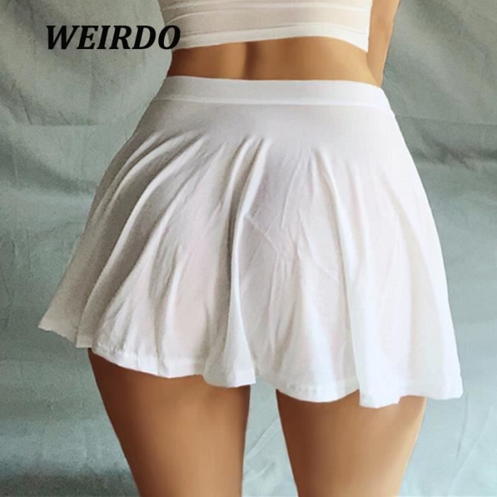 Jupe Mini jupe transparente plissee pour femme vetement Sexy en soie glacee taille basse a volants White D1381 Blanc Cdiscount Pret a Porter
