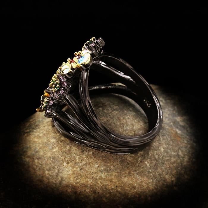 Bague En Or Noir Pour Femme Bague Fleur De Couleur Bague Exageree En Email Fait Main Bijoux Zircon 52 Multicolor Achat Vente bague anneau bague Femme Noir