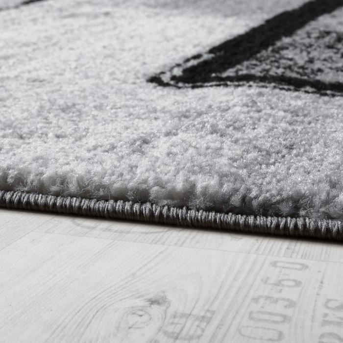 Tapis Design Moderne Visage Abstrait Blanc/Noir - 160x200 Cm, Poils Ras, Lavable Machine - Pour Salon, Chambre