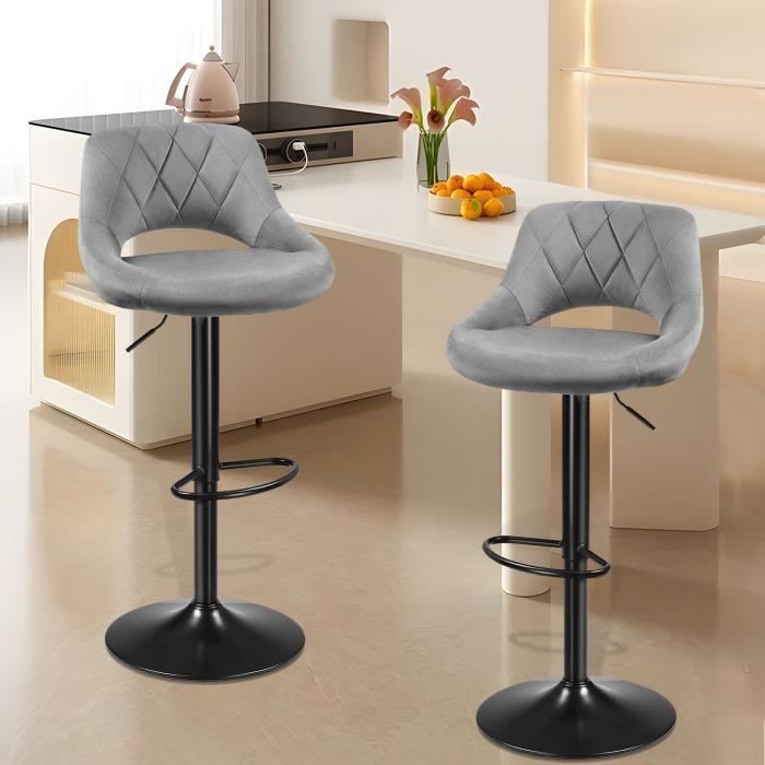 Lot De 4 Tabourets De Bar WOLTU - Velours Noir - Dossier Et Repose-Pieds - Hauteur Siège 75cm