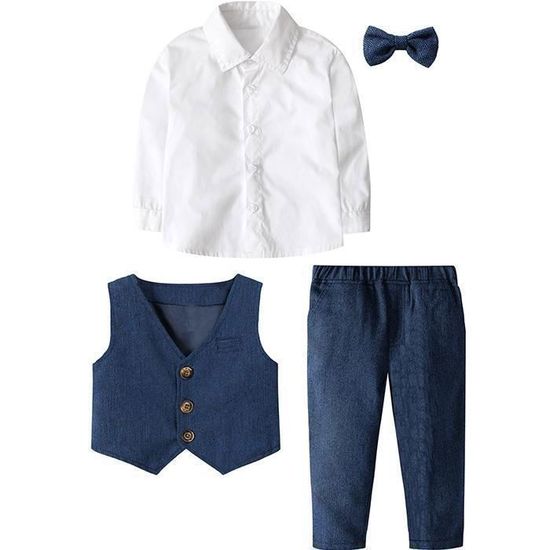 Costume Enfant Garcons Mariage Ensemble de 3 Pieces Gilet Chemise Pantalon Paques Benediction Formel Tenue 1 4 Ans Bleu Bleu Cdiscount Pret a Porter