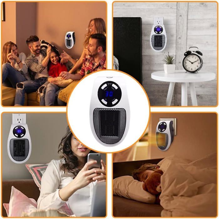 Chauffage D'appoint 500W Avec Télécommande - Radiateur Soufflant Pour Salle De Bain Ou Chambre - Réglable, écran LED, Protection Surchauffe - Blanc - 4