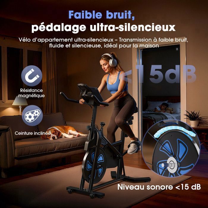 Merax Vélo Spinning D’appartement Ergonomique, Volant D’inertie 10 Kg Capteur De Pouls