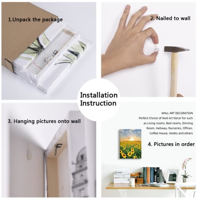 Lot of 3 Tableau Fleurs jaunes Decoration Salon Cadre en Bois Impression Sur Toile Peinture Decoration Murale,30x40cm - Maison