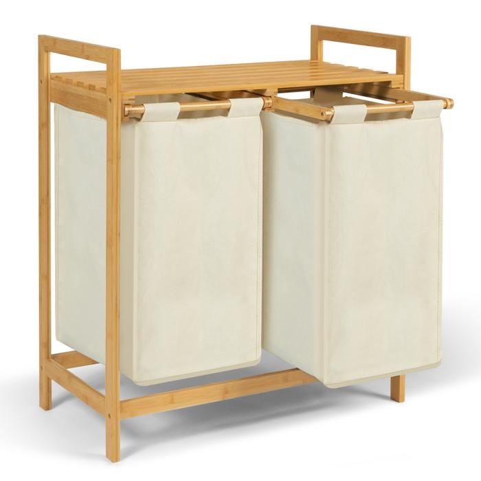 2 Paniers à Linge Pliables En Bambou Et Tissu Oxford - 38x26x20 Cm - Gris - Pour Salle De Bain Ou Buanderie