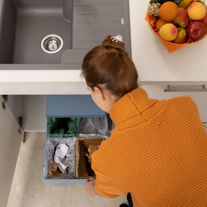Relaxdays Poubelle Intégrée Cuisine 8L X2 - Système Tri Déchets Avec Extracteur Gris Tri Sous Evier