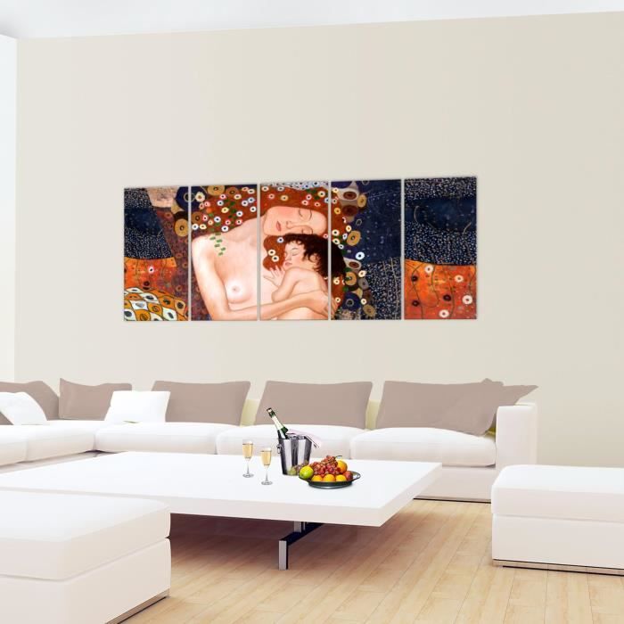 Tableau Décoration Murale 200x80 cm Runa art 004655a WTD Mantiburi Gustav  Klimt - 5 Panneaux Deco Toile Prêt à Accrocher - Beige - Cdiscount Maison