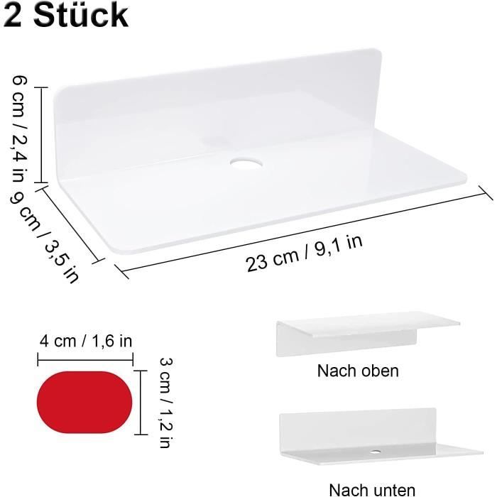 2 Étagères Murales Adhésives PAVSTINE - Sans Percer, 10x11x9 Cm, Blanche, Support 2 Kg, Pour Déco Et Rangement