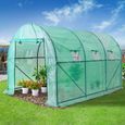 Serre de jardin tunnel avec bâche polyéthylène vert transparent 350x200x200cm 6 fenêtres serre 7 m² étagères légumes fruits semis-3