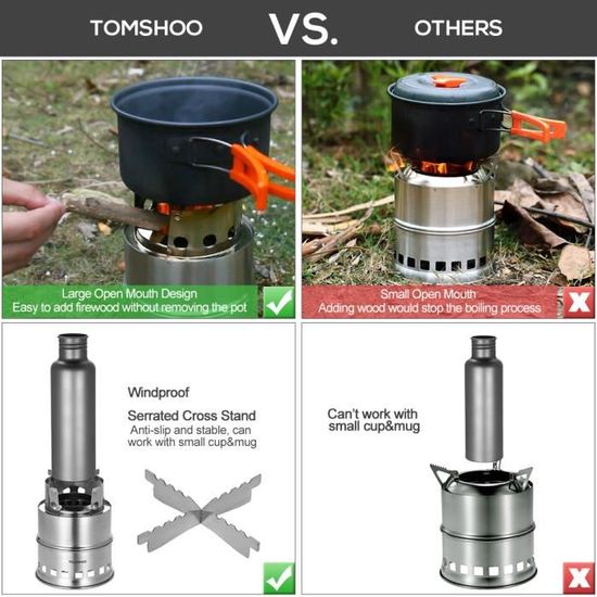 TOMSHOO R/échaud de Camping Pliable Petit Po/êle Portable en Acier Inoxydable pour Barbecue Randonn/ée Camping Pique-Nique