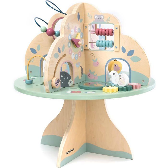 Table d'apprentissage en Bois, Arbre Multifonctionnel avec Boucle de Moteur, Trieur Formes