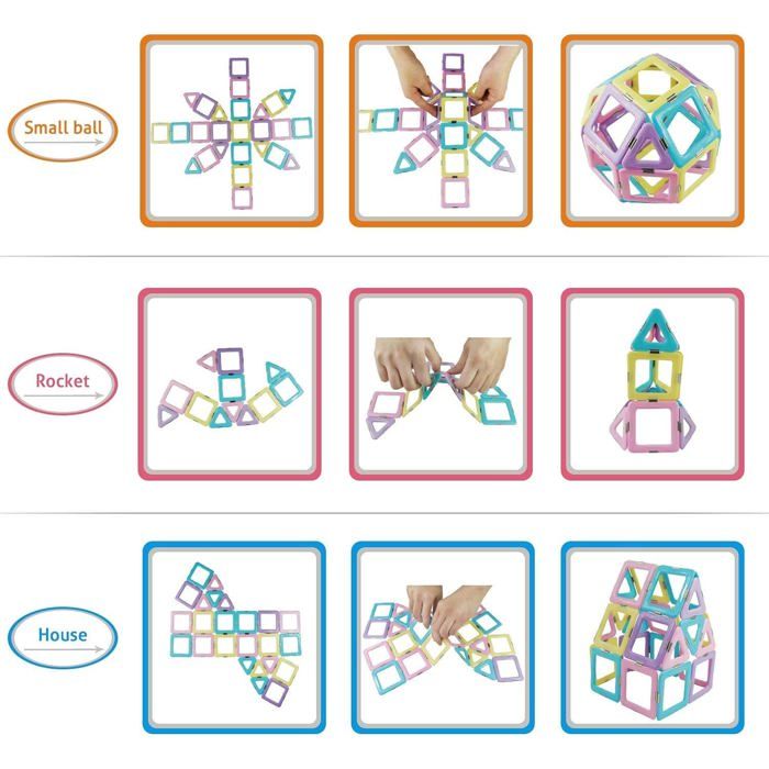 Set Construction Magnétique BONNYCO 50 Pièces - Tuiles Magnétiques, Figurines Animaux, Guide 2D/3D - 10