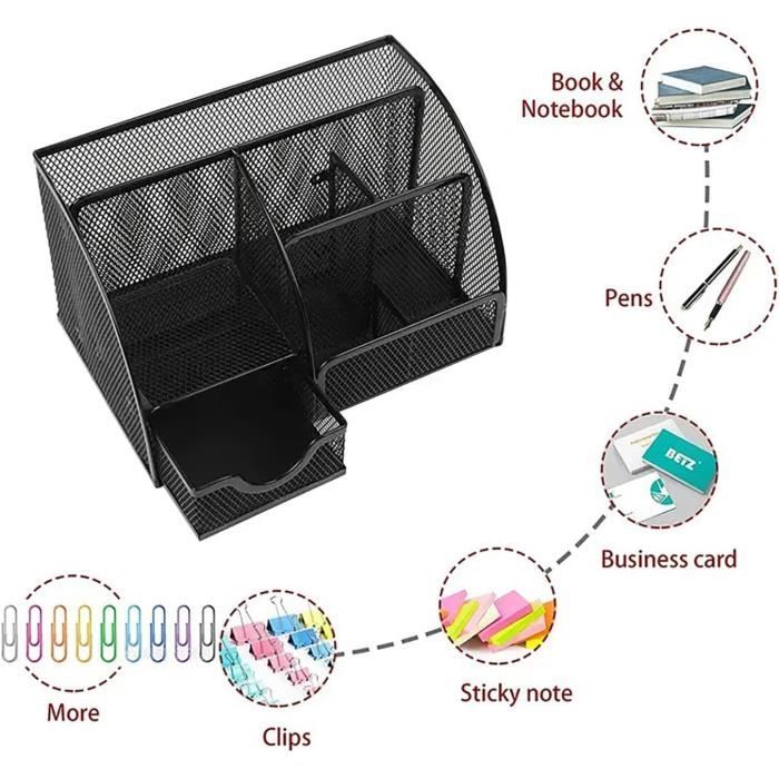 Organiseur De Bureau En Maille Marbrasse Avec Tiroir - Porte-Stylos Multifonction Noir, Rangement Papeterie